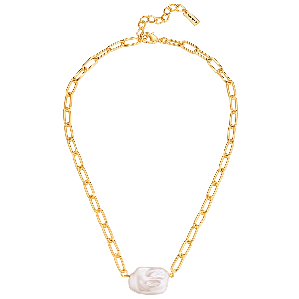 Kette gelbgold Perle (synth.) weiß