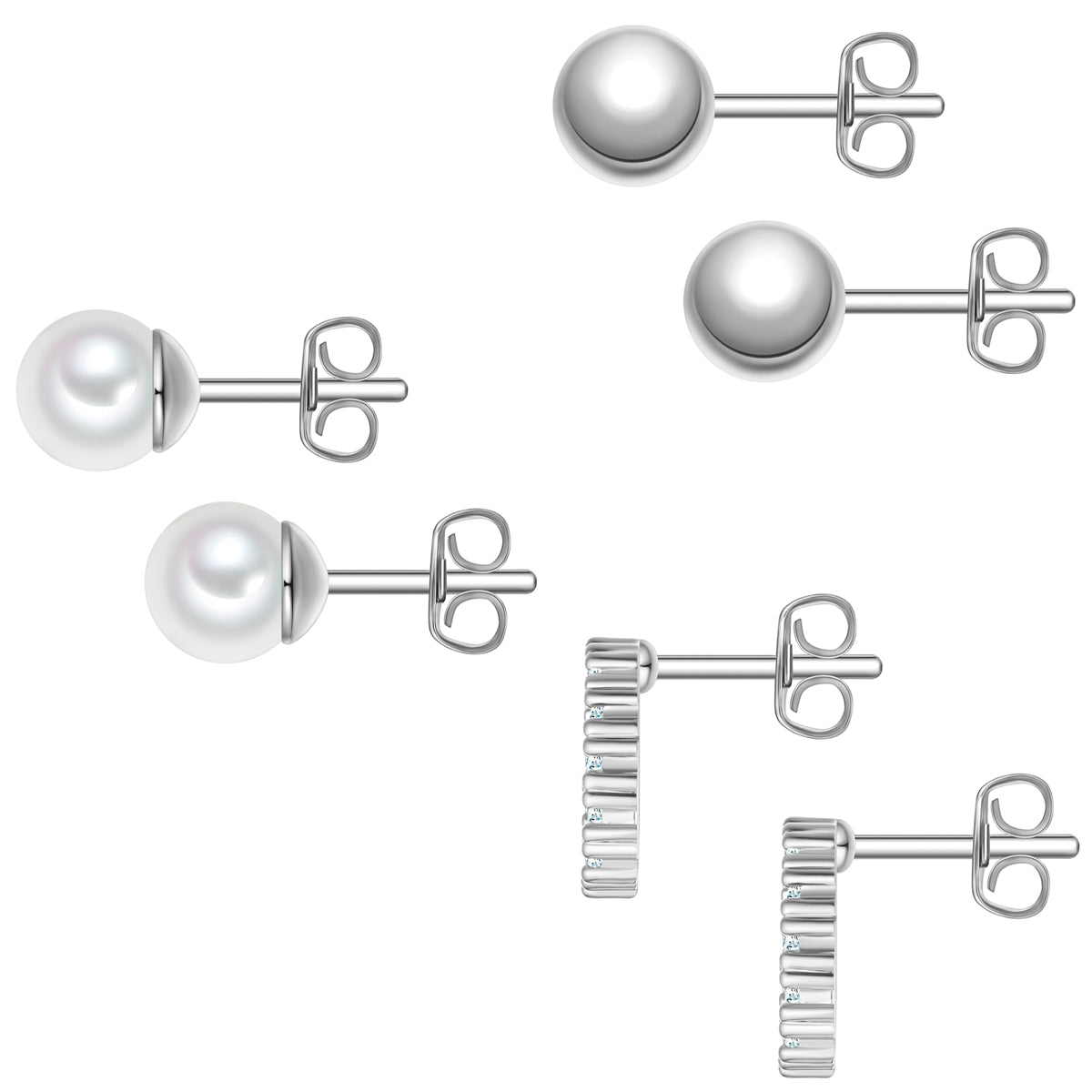 3er Set Ohrstecker Zirkonia weiß Perle (synth.) weiß