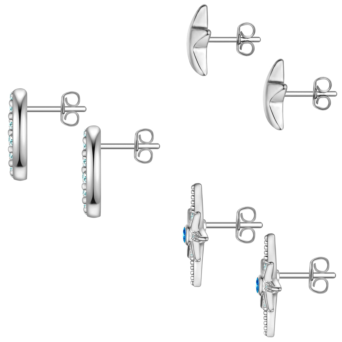 3er Set Ohrstecker Zirkonia weiß blau