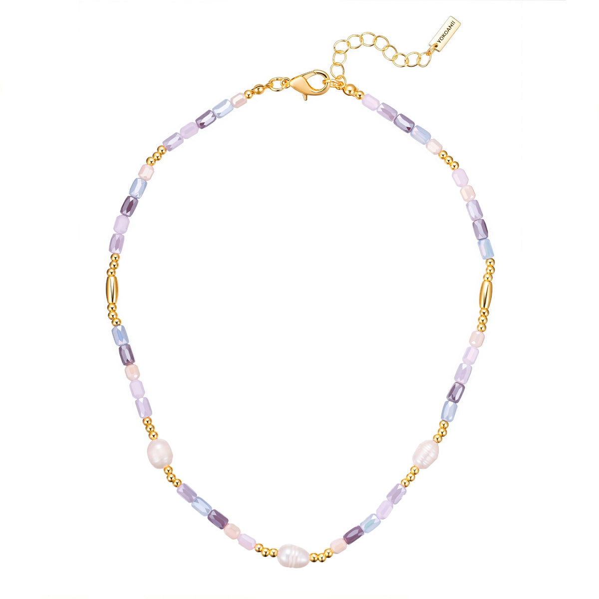 Kette mit Anhänger gelbgold Süßwasser-Zuchtperle weiß Glas multicolor