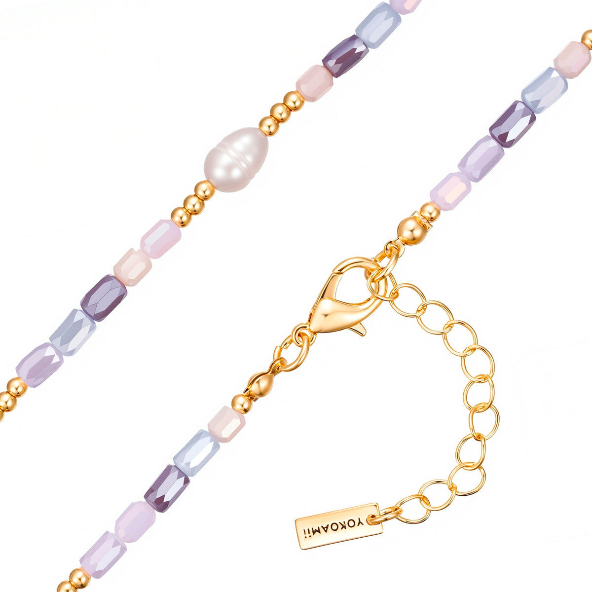 Kette mit Anhänger gelbgold Süßwasser-Zuchtperle weiß Glas multicolor