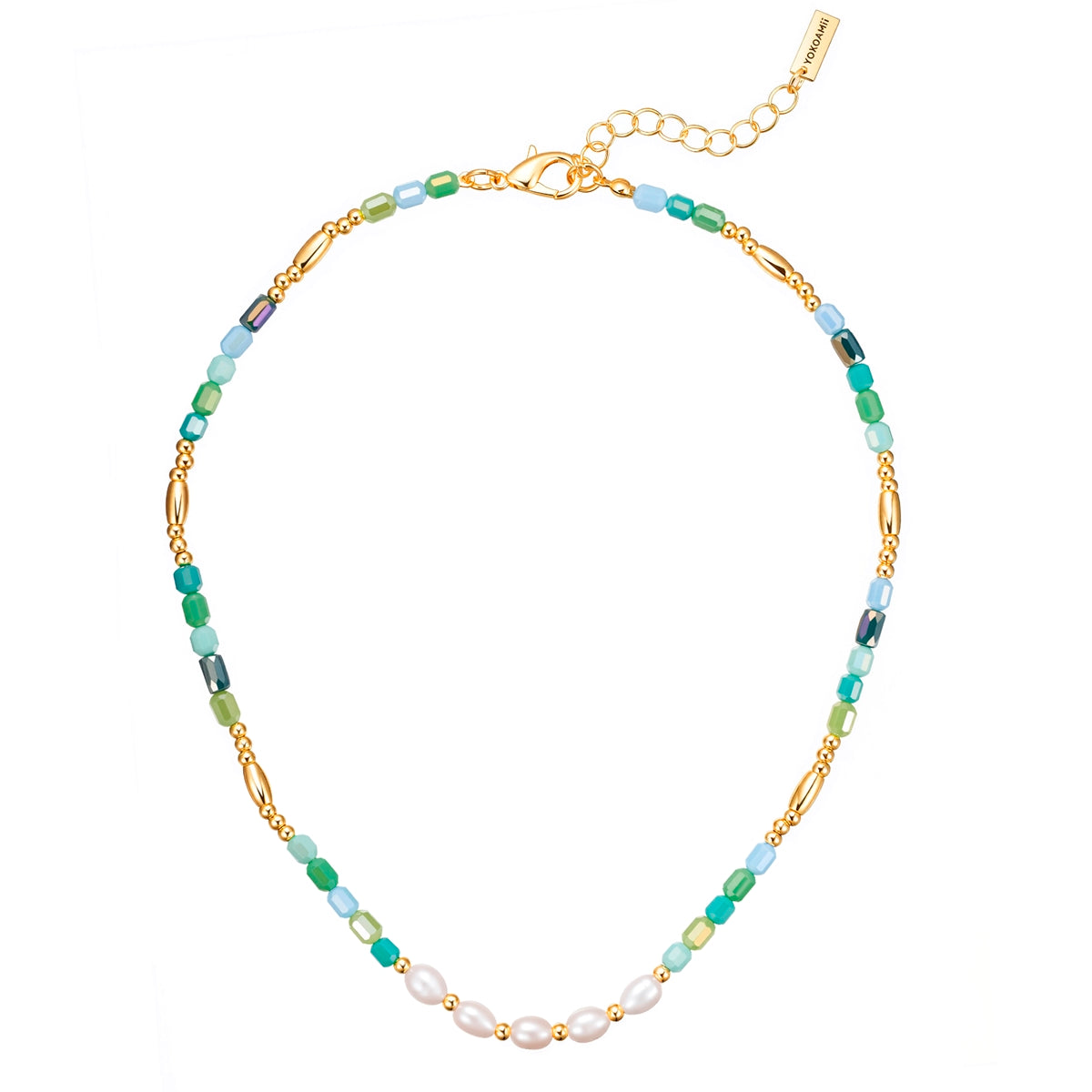 Kette mit Anhänger gelbgold Süßwasser-Zuchtperle weiß Glas multicolor